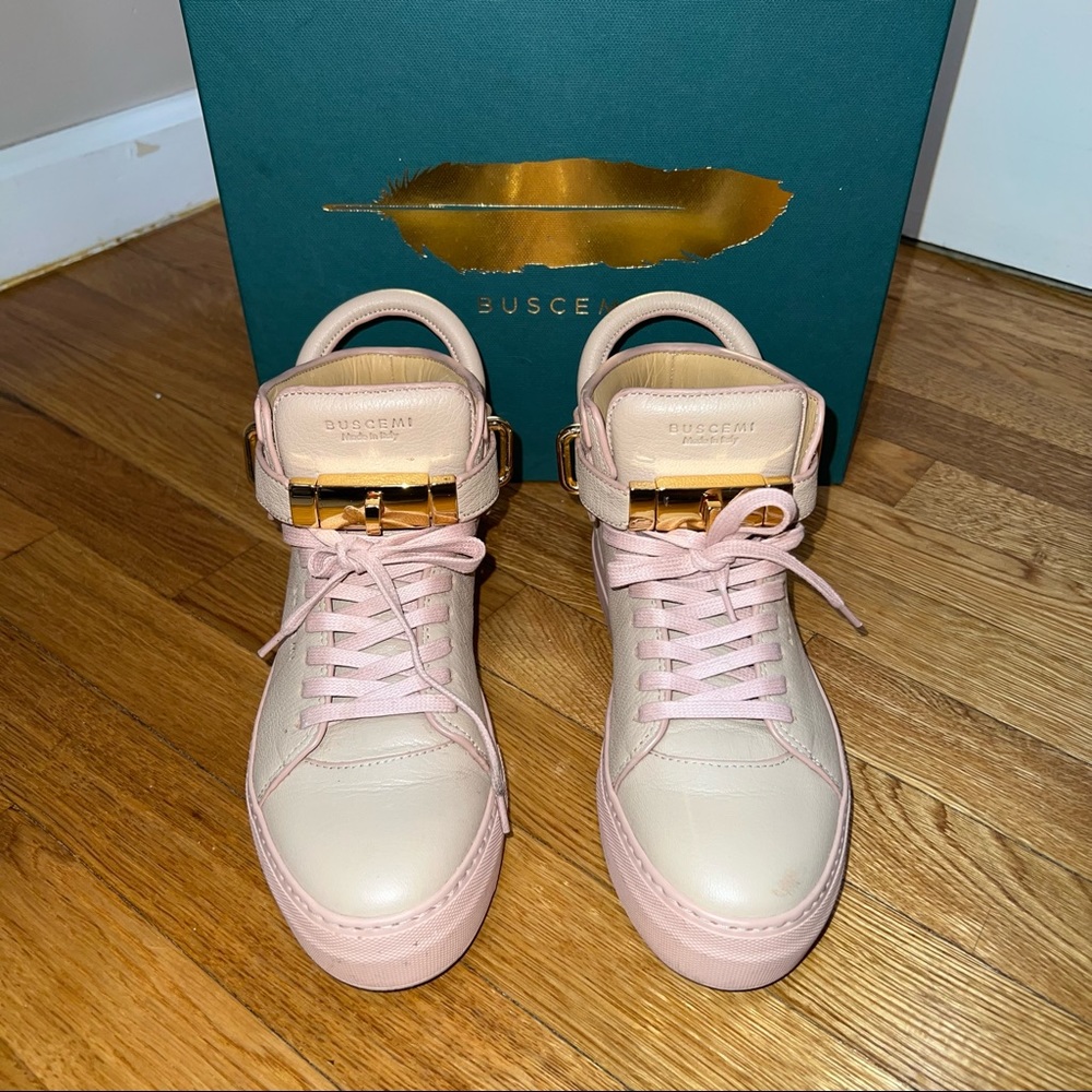Womens BUSCEMI high-top 100MM sneaker in beige & pink size 38 - Picture 4 of 11